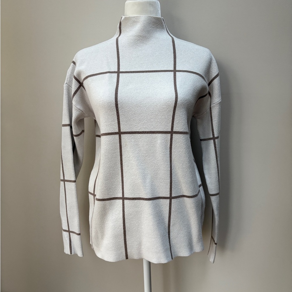 Cynthia Rowley Cream and Brown Striped Mock neck Sweater